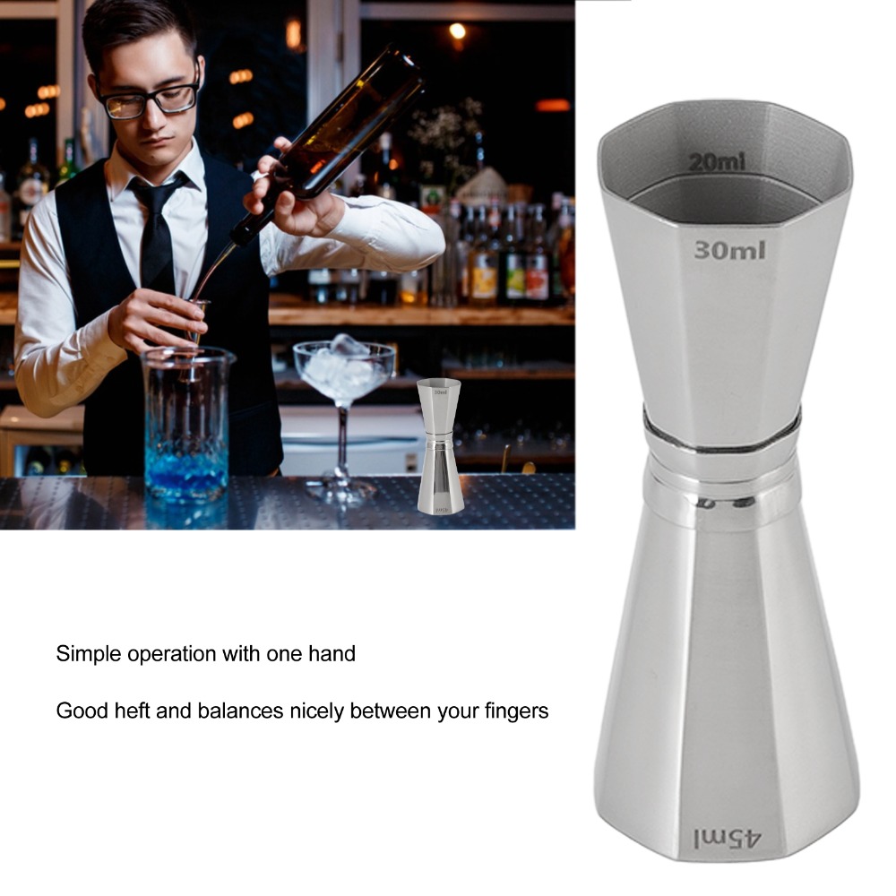 Jigger Double Sided - จิกเกอร์วัดปริมาณค็อกเทลสองด้าน สแตนเลส 304 รูปทรงแปดเหลี่ยม พร้อมสเกลวัดปริมาณ