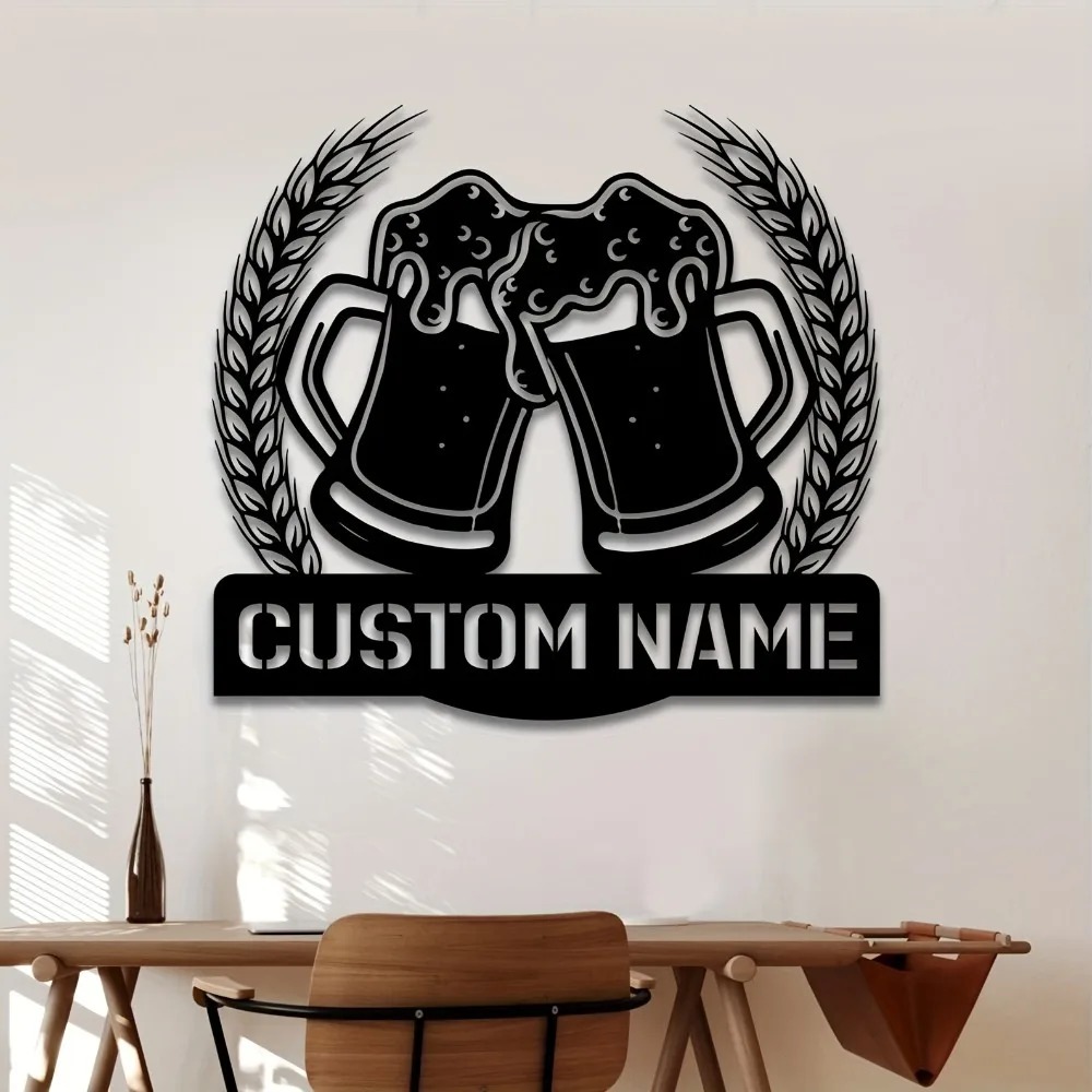 Home Bar Signs - ป้ายโลหะติดผนังแบบแบน 2 มิติ สำหรับบาร์เบียร์ ออกแบบได้ตามต้องการ พร้อมชื่อเฉพาะตัว