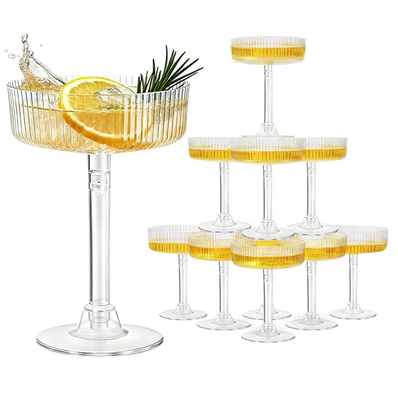 Home Bar Supplies - ถ้วยขนมมาร์ตินี่พลาสติกใส 10 ชิ้น แก้วฟลุตสำหรับงานเลี้ยงฉลองงานแต่งงาน บาร์ที่บ้าน อุปกรณ์จัดปาร์ตี้