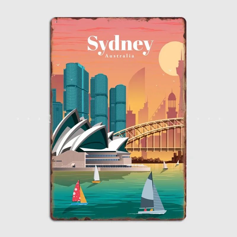 Home Bar Sydney - ป้ายโลหะวินเทจลายสถานที่ท่องเที่ยวซิดนีย์ ป้ายตกแต่งบาร์ ป้ายตกแต่งภายในบ้าน ของตกแต่งผนังห้อง