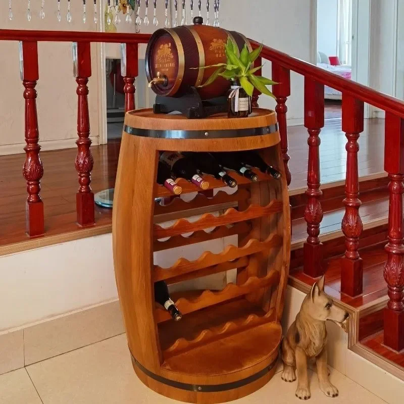 Home Bar Shelves - ชั้นวางไวน์ไม้เนื้อแข็ง รูปทรงถังไม้โอ๊ค ดีไซน์สร้างสรรค์ สำหรับห้องเก็บไวน์ สวยงาม หรูหรา