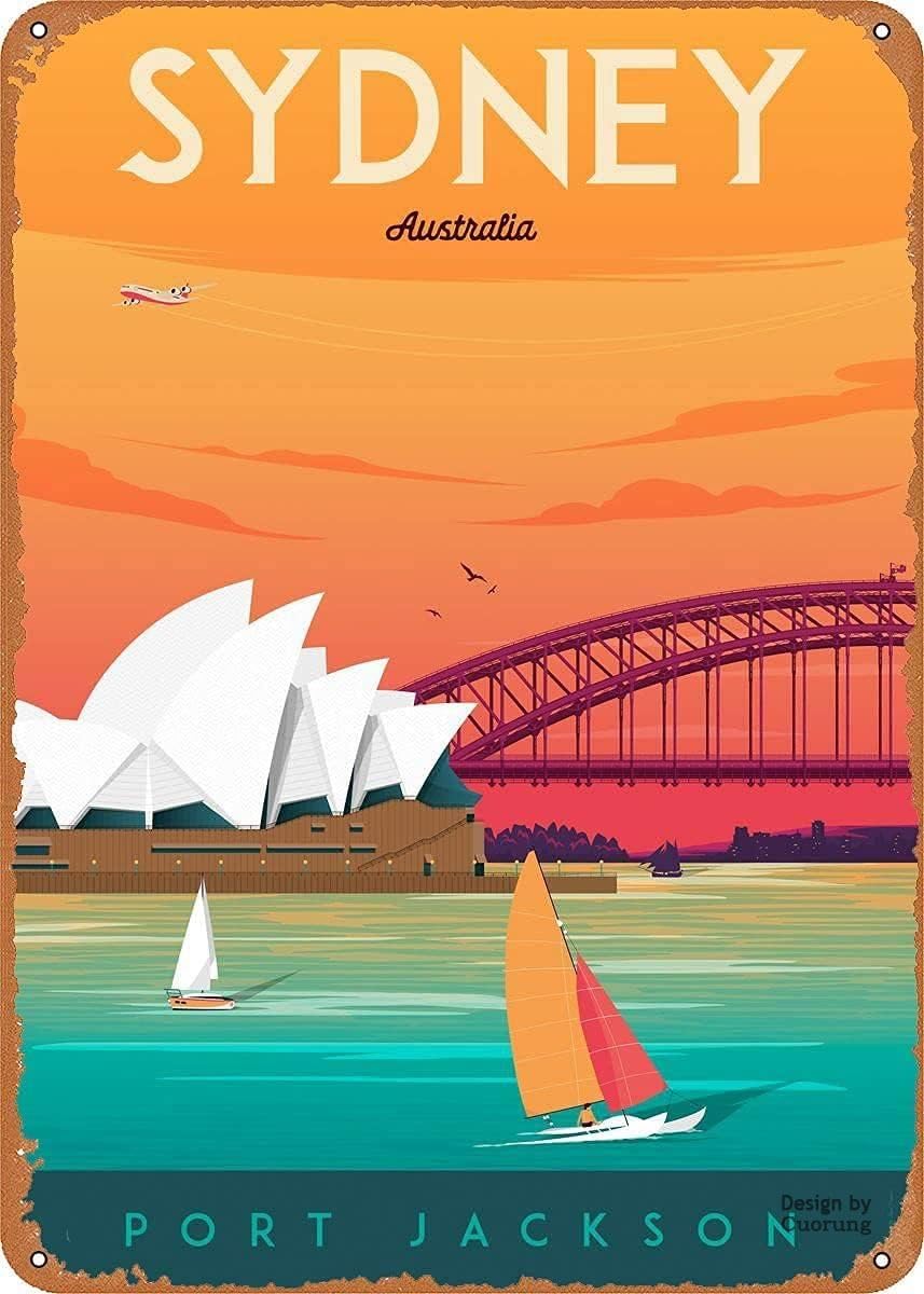 Home Bar Sydney - ป้ายโลหะตกแต่งห้องพักผ่อนสไตล์วินเทจ โปสเตอร์ท่องเที่ยวซิดนีย์ 4 แบบ สำหรับตกแต่งผนังบ้าน บาร์