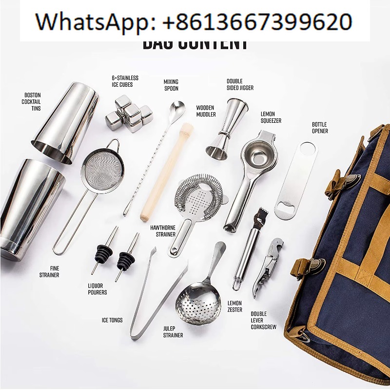 Boston Shaker Set - ชุดเครื่องมือบาร์เทนเดอร์ 22 ชิ้น: ขวดเชคเกอร์บอสตันขนาด 800 มล.