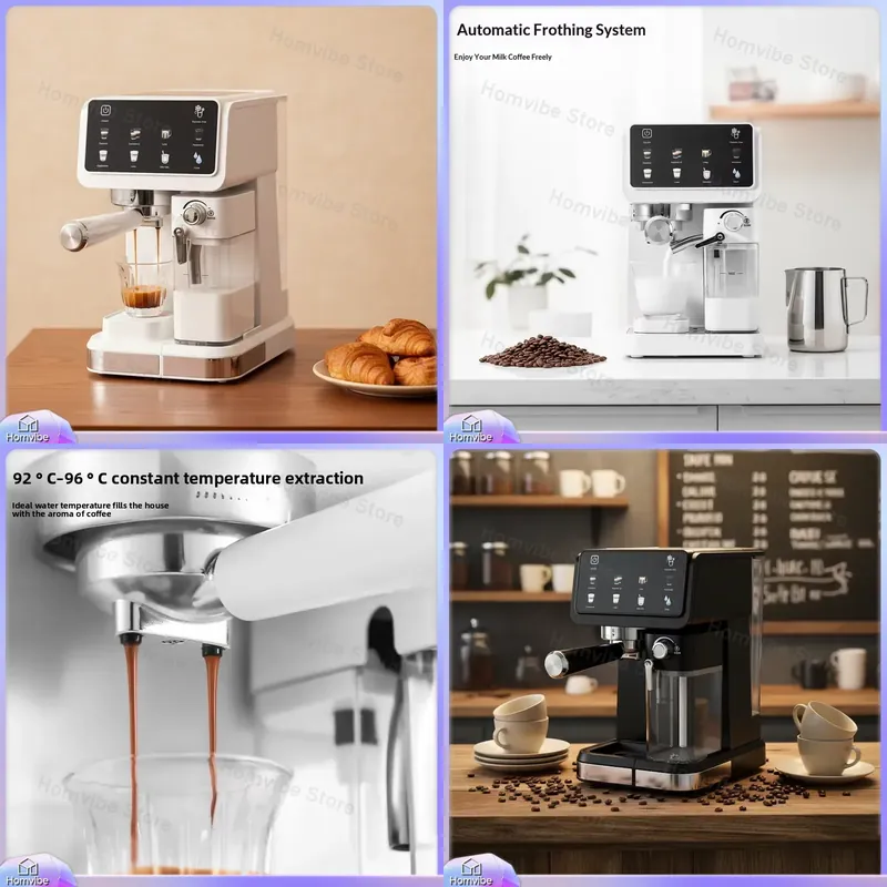 Home Bar And Coffee - เครื่องทำกาแฟเอสเพรสโซ 20 บาร์ แรงดันสูง พร้อมเครื่องตีฟองนมอัตโนมัติ หน้าจอสีระบบสัมผัสอัจฉริยะ