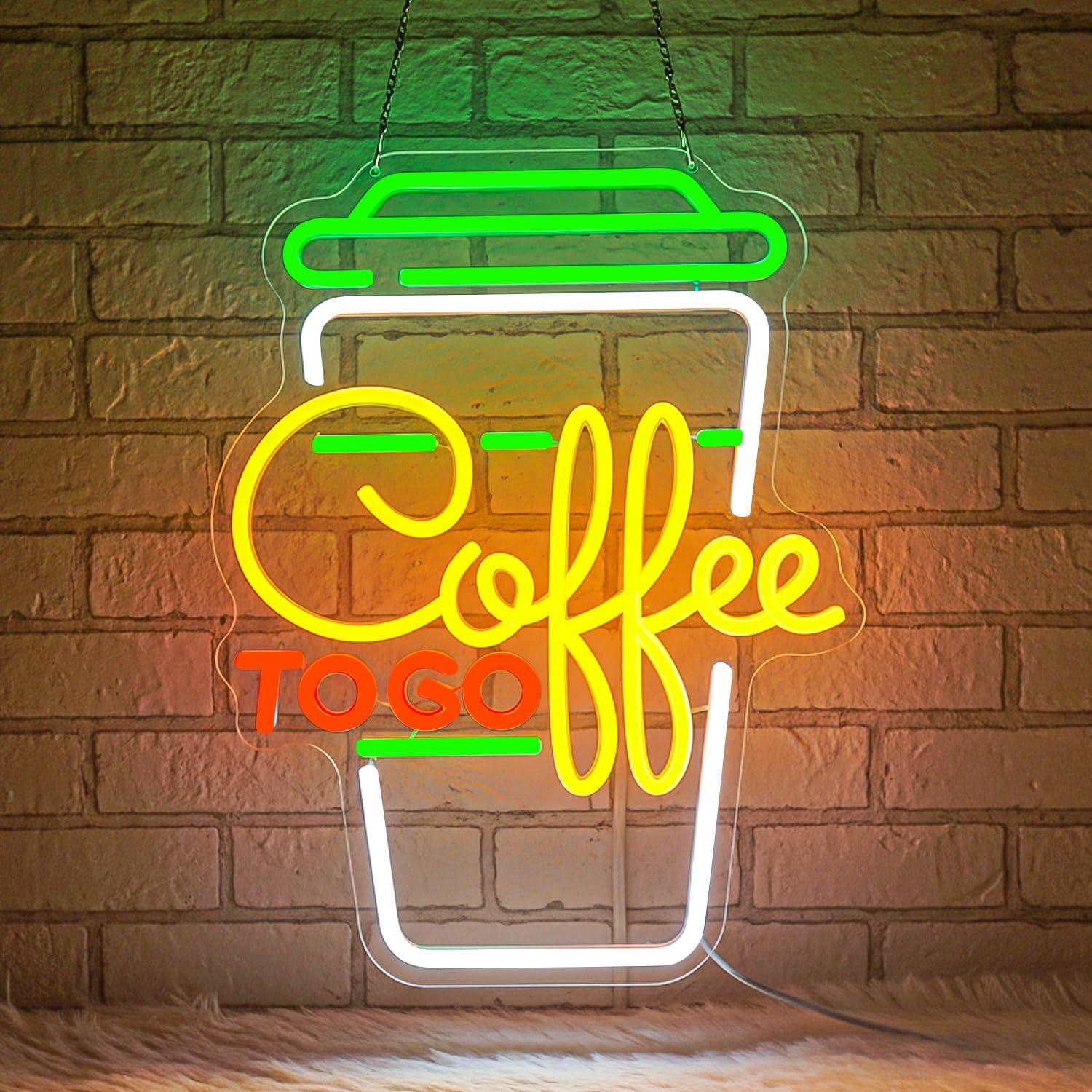 Home Bar Signs - ป้ายไฟนีออนรูปกาแฟ ไฟ LED ปรับความสว่างได้ผ่าน USB สำหรับสถานีกาแฟ