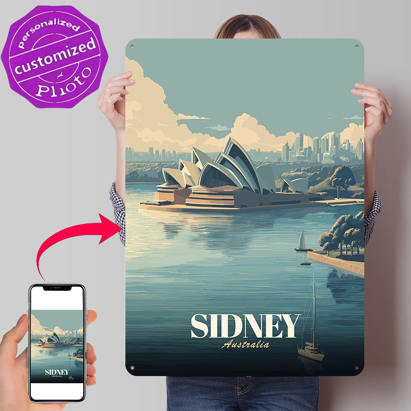 Home Bar Sydney - ป้ายโลหะพิมพ์ลาย 3 มิติ แบบย้อนยุค ลายโรงละครโอเปร่าซิดนีย์ ของตกแต่งผนังแบบกำหนดเอง
