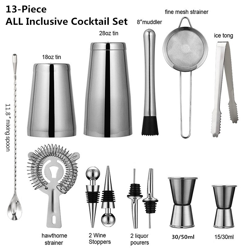 13ชิ้น/เซ็ตสแตนเลสสตีลค๊อกเทล  - Boston Shaker Set บทวิจารณ์และราคา