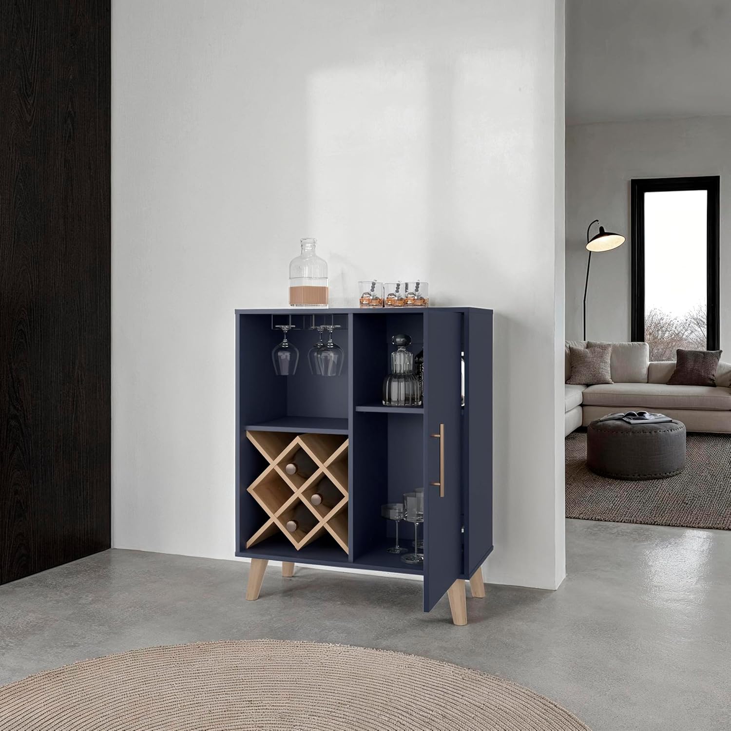 ตู้บาร์ไม้โอ๊คสีน้ำเงิน 4 ชั้น - Home Bar Shelves บทวิจารณ์และราคา